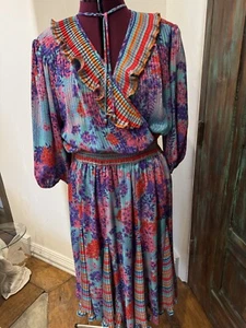 Vintage Assorti Susan Freis Georgette Romantic Maxi Flowy Boho Red Dress M - Bild 1 von 11