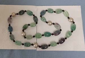 Chunky Quartz Necklace 16" - Polished Quartz Rock Crystal Green/Blue/Purple - Picture 1 of 5