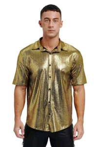 Metallic Holographic 70s Party Shirts Festival Rave Shirt Men Women Dress Up 2XL - Picture 1 of 4