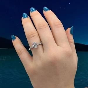 Oval Cut Lab Grown 1.50 Ct IGI Diamond Engagement Ring 14k White Gold 6 7 8 - Picture 1 of 12