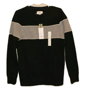 Goodfellow & Co. Men's Small Black Pullover Fleece Sweatshirt Gray/White Stripe - Picture 1 of 5