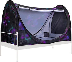 Pop-Up Bed Tent Twin Size, Privacy Bed Canopy with 4 Doors and Mosquito Mesh, Br - Picture 1 of 7