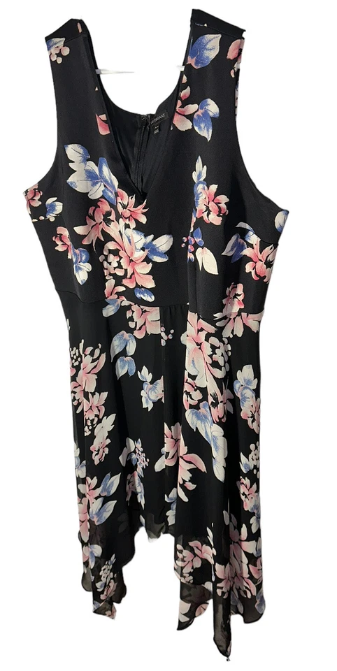 Vestido Lane Bryant para mujer sin mangas pañuelo dobladillo talla grande 26/28 negro floral Foto 1 de 4