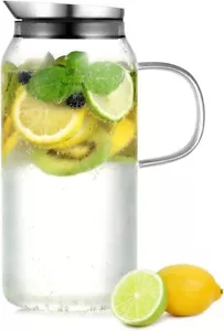 Ecooe Glaskaraffe 1,5L Glaskrug Wasserkrug Mit Edelstahl Deckel Karaffe Glaskane - Bild 1 von 9