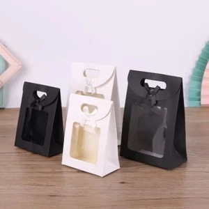 10Pcs Black/White Kraft Paper Gift Bags with Clear Window Candy Biscuits Package - Picture 1 of 11