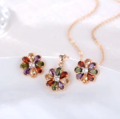 Conjunto de aretes colgantes de plata peridoto amatista natural flor 2 piezas 1 lote Foto 1 de 4