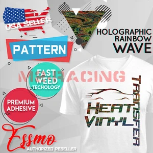 Holographic Rainbow Wave Pattern Heat Transfer Vinyl HTV T-Shirt 20" Iron Press - Picture 1 of 7