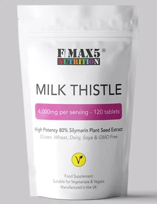 FORMULA MAX5 NUTRITION Milk Thistle 4,000mg Silymarin Vegan Tablets Strong Liver Hangover Support