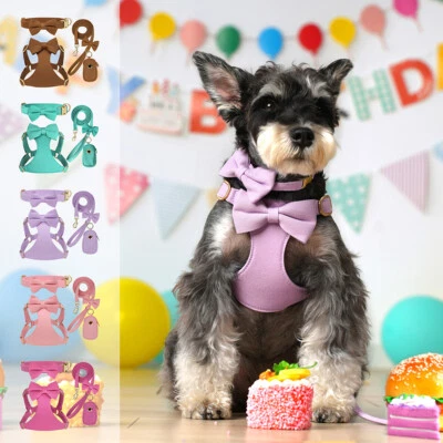 4pcs Fancy Puppy Pet Cat Small Dog Vest Harness&Collar&Leash&Poo Bag Holder Set - Image 1 of 4