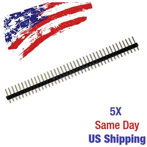 Single Row 40 pin Header Thru Hole Straight 2.54mm Breakable US SHIP 5PCS - Picture 1 of 2
