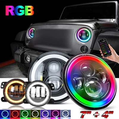 For Jeep Cj-5 55-83 7inch Round LED Headlights + 4inch LED Fog Light Combo - Image 1 of 4