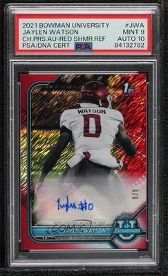2021 Bowman U Chrome Prospect Red Shimmer Refractor /5 Jaylen Watson PSA 9 Auto - Image 1 of 2