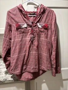 Camisa PrAna con Capucha Mujer Talla Pequeña 1/2 Botón Manga Larga A Cuadros Mangas Enrollables - Imagen 1 de 13