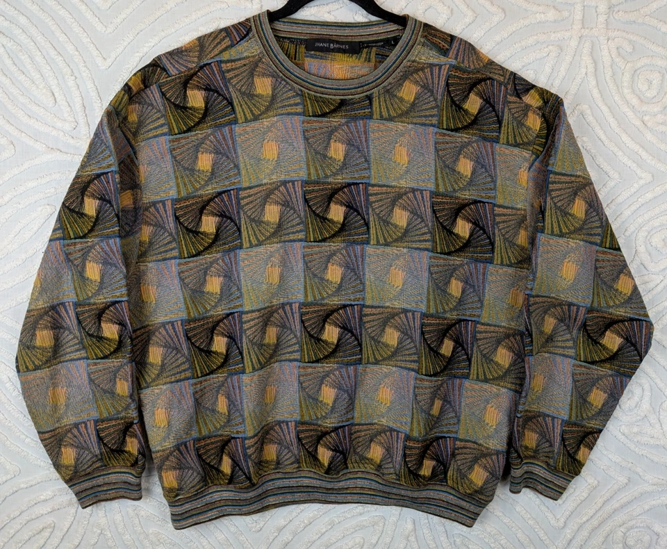 Suéter Jhane Barnes Para Hombres Grande Abstracto Tejido Arte Pullover Papá Ligero Foto 1 de 4