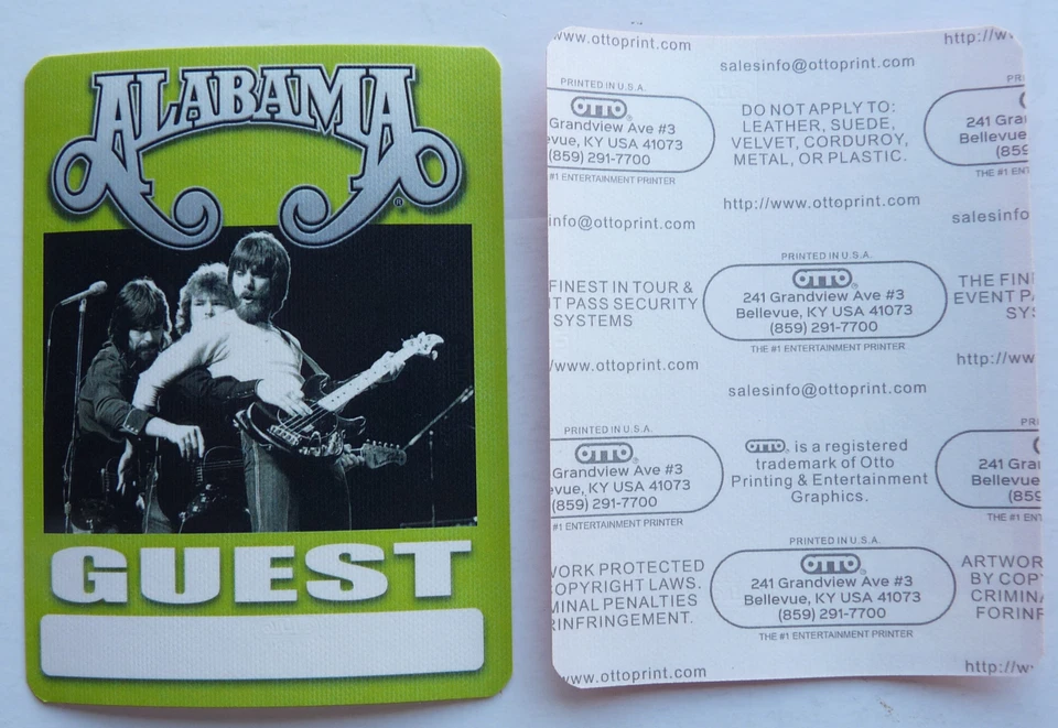 Alabama Group Green Guest Concert Tour Backstage Pass D30 - Image 1 of 1