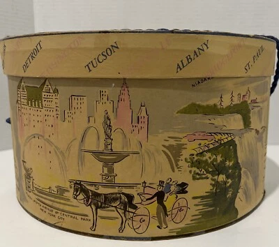 Caja de sombreros con cable decorativa de viaje retro de los años 50 EE. UU. Foto 1 de 4