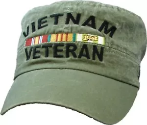 Vietnam Veteran Ribbon Flat Top Hat - Washed OD Green Cap - Bild 1 von 1