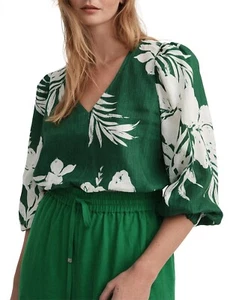 Witchery Green Tropical Cropped Blouse Size 12 - Picture 1 of 7