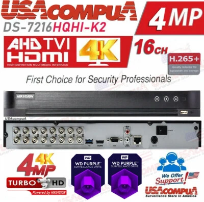HIKVISION Original 16CH DVR DS-7216HQHI-K2 16 CHANNEL + 4 IP 4MP 4K-OUT HDD OPTIONAL