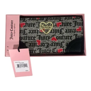 Juicy Couture Black Beige Gothic Status Zip Around Faux Leather Wallet NWT - Picture 1 of 2