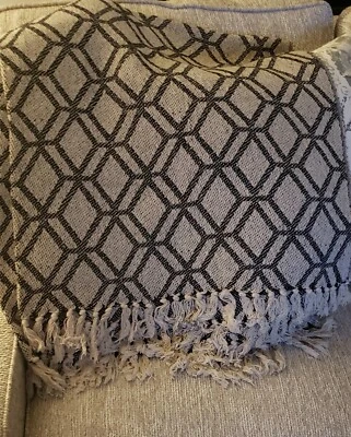 Gray & Black Fringed Throw - 52" X 60" - Image 1 of 3