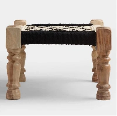 Cuerda de algodón taburete indio Rajasthani Charpai Pida/pida de madera maciza Foto 1 de 4