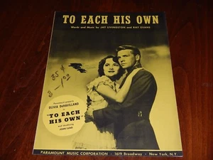 Vtg. Sheet Music "To Each His Own" from 1946 Movie featuring Olivia DeHavilland - Picture 1 of 3