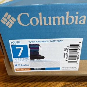New Columbia Powderbug Forty Print Youth  7  Waterproof  Boots Brand New Inbox - Picture 1 of 14