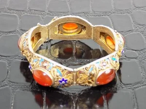 Chinesischer Export Emailliertes Armband Karneol Gold Silber Filigran um 1920 - Bild 1 von 1