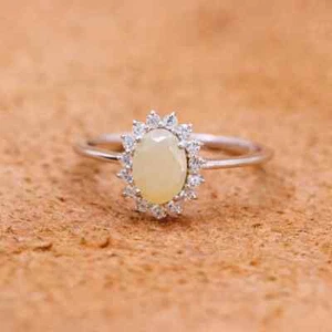 Gemma Pietra Naturale Opale Anello Moissanite Minimalista 925 Argento Sterling - Foto 1 di 5