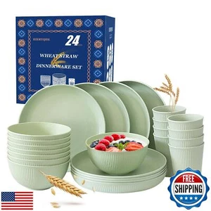 24-teiliges Weizenstroh Geschirrset für 8, unzerbrechliche Teller und Schüsseln Weizen S - Bild 1 von 5