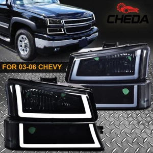 Ajuste para 03-07 Chevy Silverado Lente ahumada Carcasa Negra LED DRL Faros EE. UU. - Imagen 1 de 12