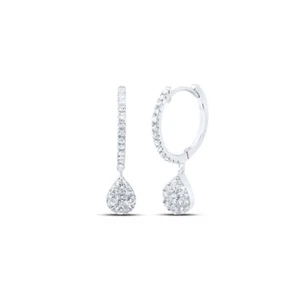 10K White Gold Womens Round Diamond Hoop Teardrop Dangle Earrings 3/8 Cttw - Picture 1 of 2