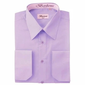 NEW BERLIONI ITALY MEN'S DRESS SHIRT FRENCH CONVERTIBLE CUFF LONG SLEEVE LILAC - Picture 1 of 1