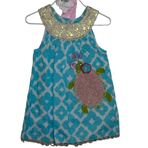 Mud Pie Kleid Größe 24M oder 2T aquamarin/weiß, detaillierte Meeresschildkröte, Ausschnitt & Saum - Bild 1 von 8