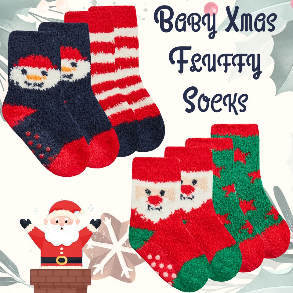 METZUYAN Newborn Baby Boys Girl Christmas Xmas Slipper Socks Warm Winter Bundle Multipack