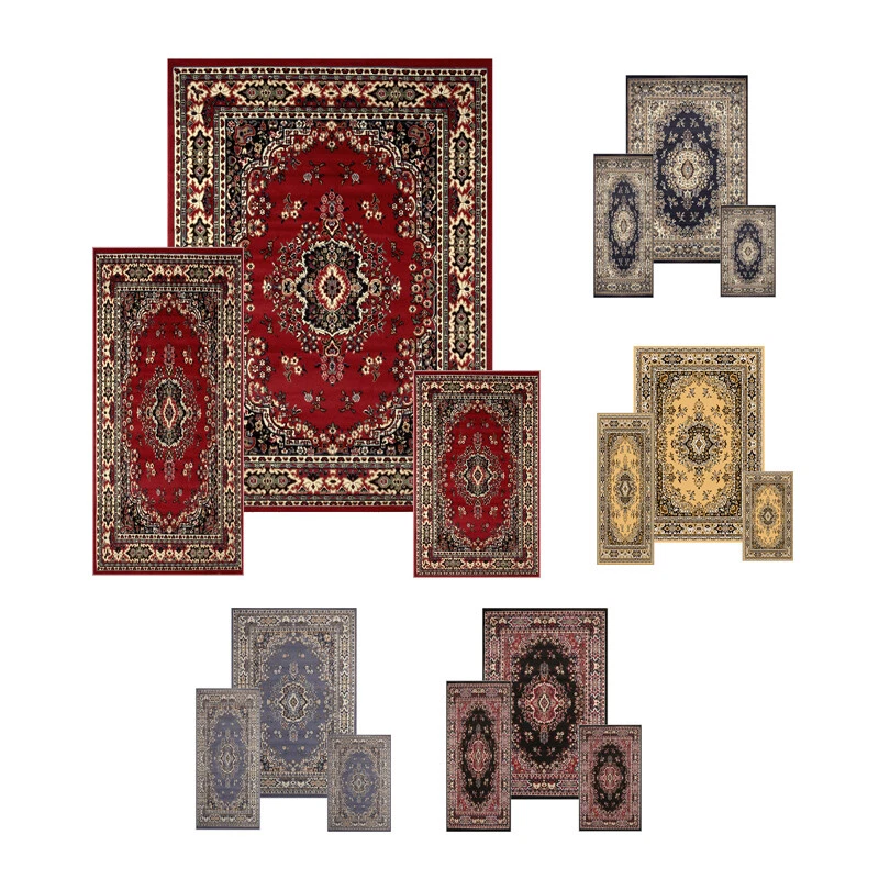 POWERSELLERUSA Traditional Medallion 3-Pcs Area Rug Multi-Color Bordered Runner Mat Set