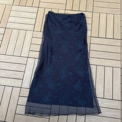 Trio New York Navy Blue Maxi Skirt with organza sheer top layer - Image 1 of 4