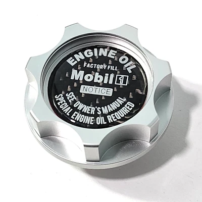 SILVER ENGINE OIL FILLLER CAP MOBIL 1 CF FOR COROLLA CAMRY TUNDRA YARIS RAV4 JDM - Image 1 of 4
