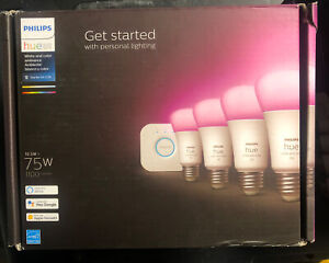 NEW SEALED Philips Hue White&Color Ambiance A19 75W Smart LED Starter Kit 4-Bulb