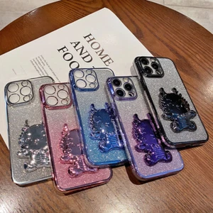 For Various Phone Plating Cartoon Gel TPU Cover Glitter Cute Dragon Bracket Case - Picture 1 of 17