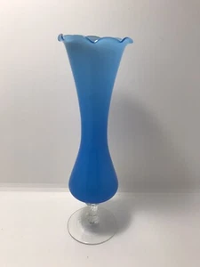 Vintage Twist Stem Pedestal Blue Bud Vase Mid Century MCM Italian Glass - Picture 1 of 5