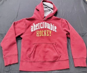 Abercrombie & Fitch HOCKEY DISTRESSED HOODIE SWEATSHIRT YOUTH SZ L Burgundy Red - Picture 1 of 16
