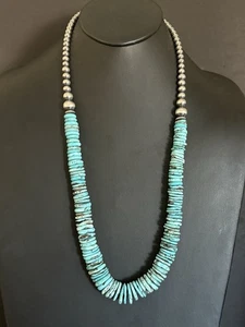 Sterling Silver Graduated Blue Turquoise W Pearls Bead Necklace 30 inch Gift - Picture 1 of 4
