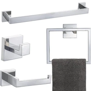 4-Piece Bath Hardware Set with Towel Ring Toilet Paper Holder Towel Hook and in. - Picture 1 of 5