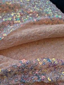 Stretch Sequin Fabric In Blush Pink For Prom Or Dressmaking Per 50cm - Picture 1 of 7