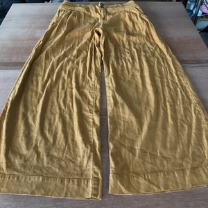 Anthropologie Barrel Leg Pants Women 10 Yellow High Rise Pocket Stretch Boho - Picture 1 of 14