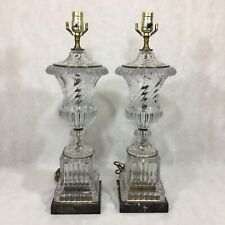 Vintage Paul Hanson Pair Of Baccarat Style Crystal Urn Glass Lamps Mid Century