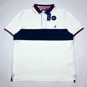New! Nautica Men's Short Sleeve Polo Soft Shirt White/Blue Choose Your Size