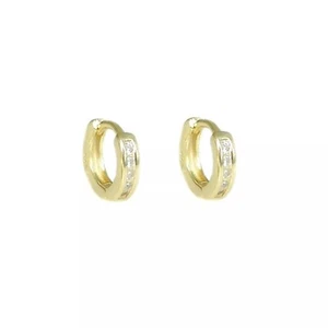Gold on Sterling Silver 7mm Hoop Channel-Set CZ Huggie Cuff Eternity Earrings - Picture 1 of 8
